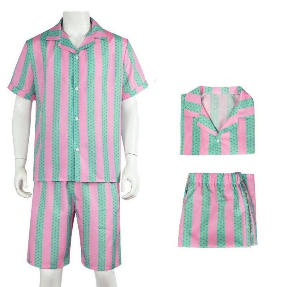 Kid Boy Ken Barbie Cosplay  Costumes Suits Pink Green Stripe Shirt Shorts (130)
